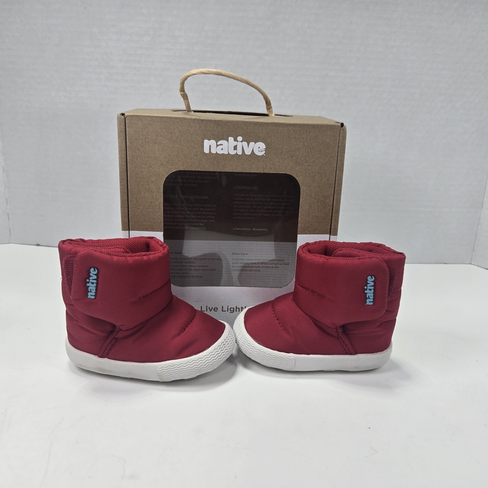 Native Chamonix Baby Red & White Snow Ankle Boots Booties Size Baby 1 B1
